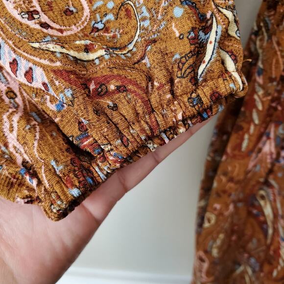 Melloday Women Smocked Peplum Top L boho Floral Cottage Country Fall - Picture 6 of 14